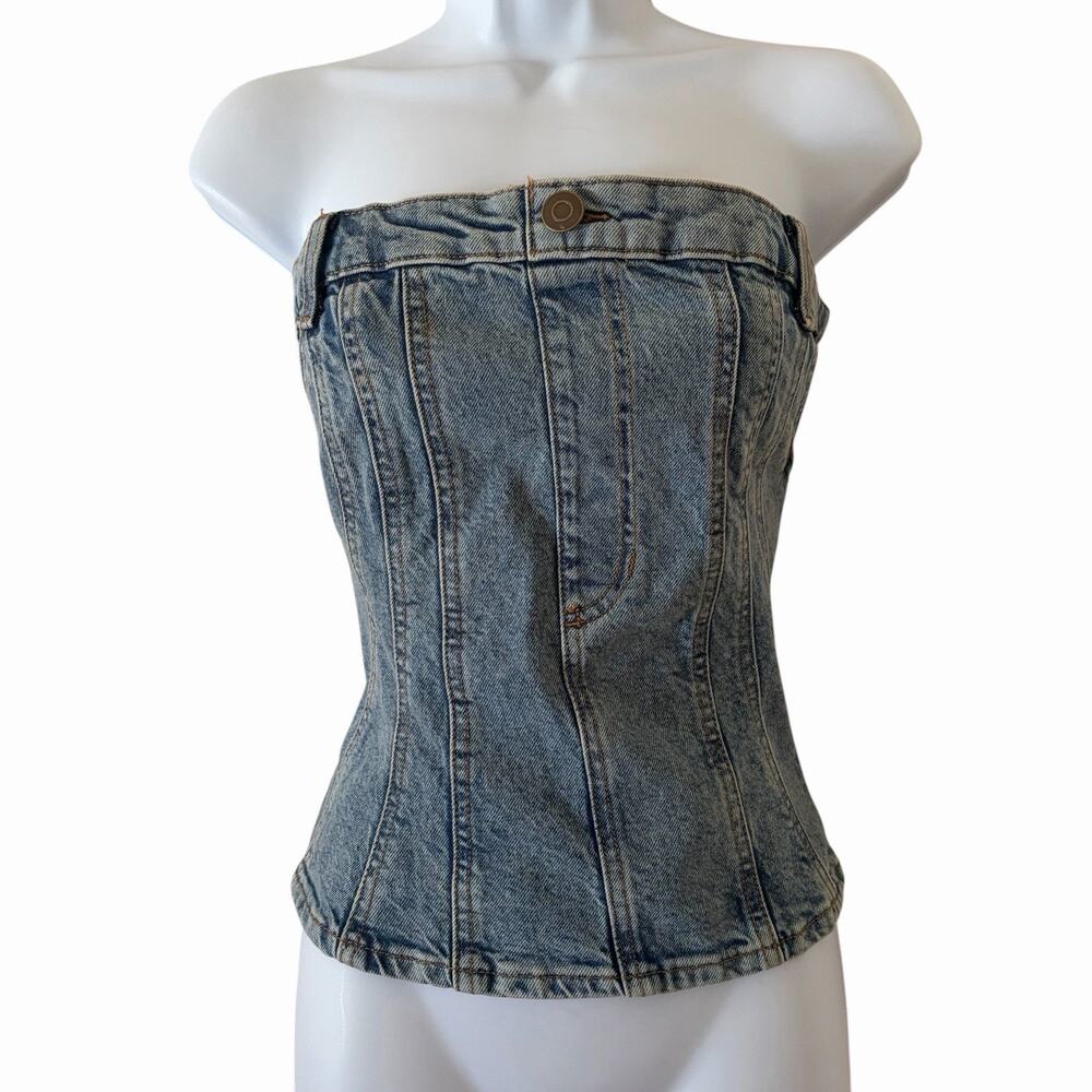 H&M Divided Denim Corset Bustier Top Size M Zipper Closure Y2K Blue